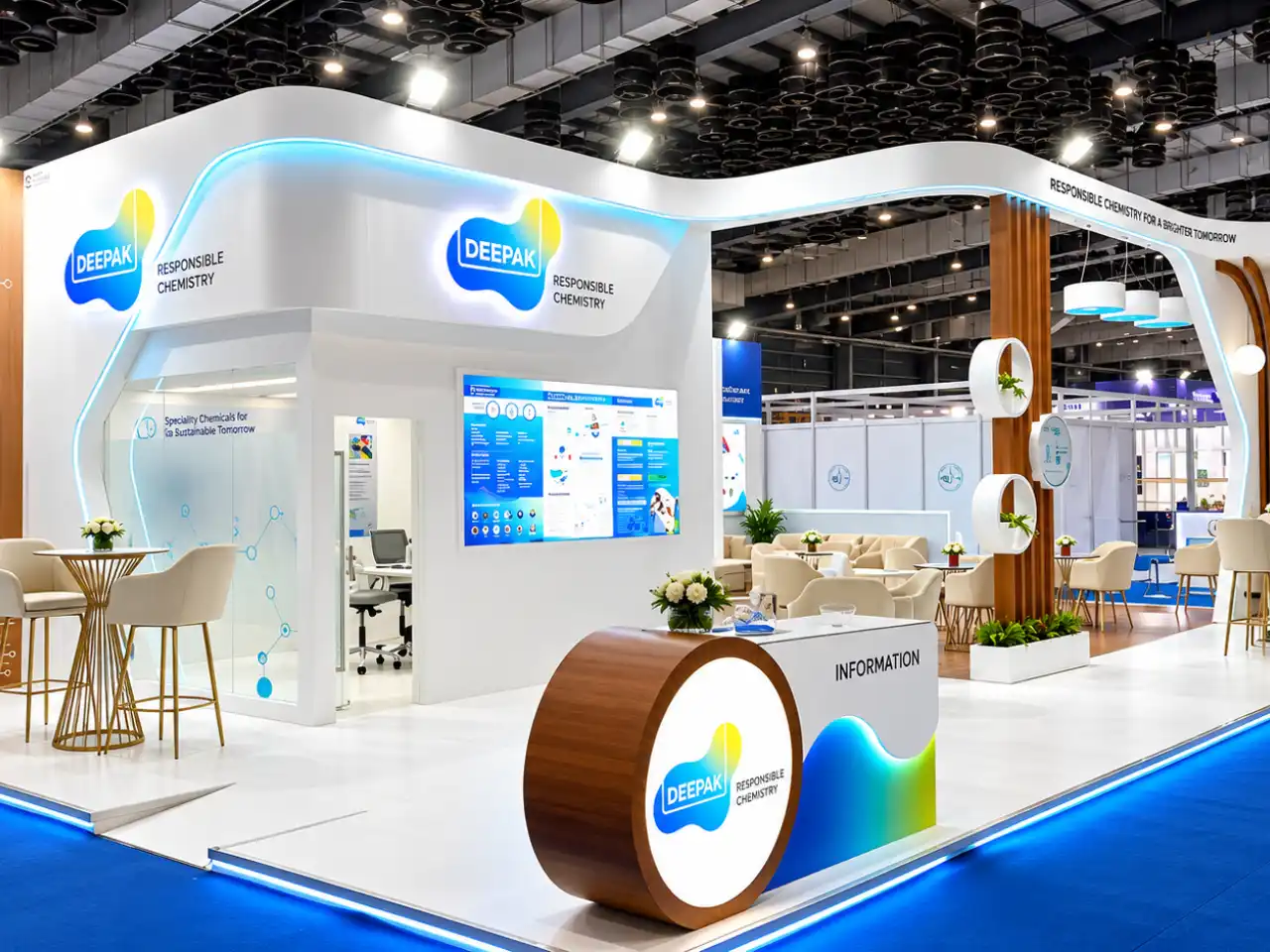 exhibition stall with product display zones for India Energy Week 2027