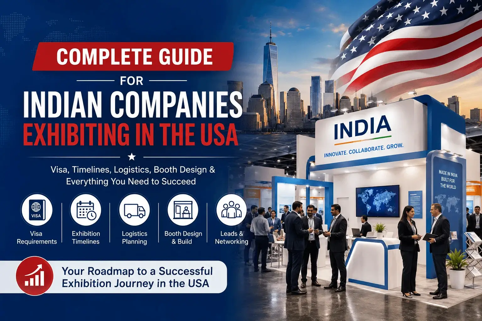 Indian companies exhibiting at a USA trade show with a professional exhibition booth and business networking opportunities