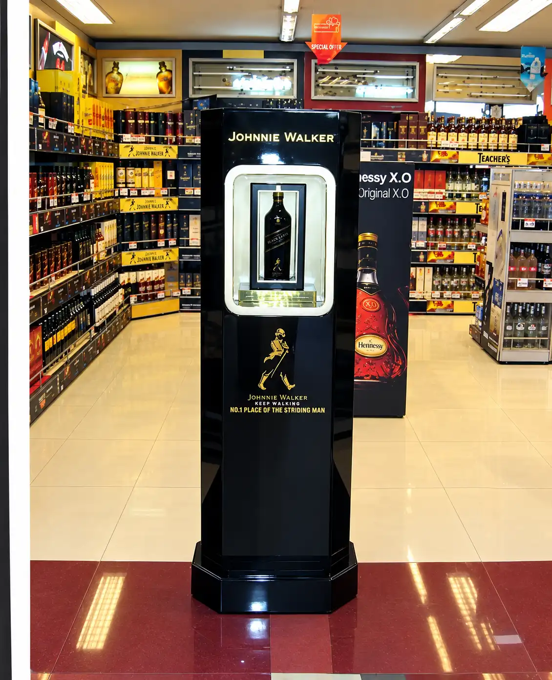 Display stand celebrating 100 years of Johnnie Walker